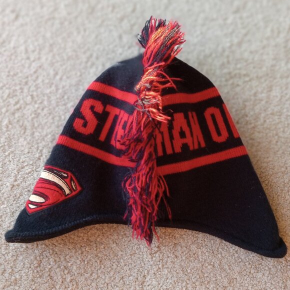 Child's Superman Man of Steel Soft Knit Helmet Cap with Fringe - Picture 3 of 6